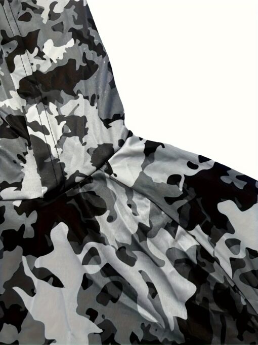 1pc Men'S Summer Sports Hooded Fishing Shirt, Geometric Pattern, Regular Fit, Sun Protection, Breathable, Anti-UV, with 180g/m² Spandex Fabric, for Casual Outdoor Knitwear - Image 3