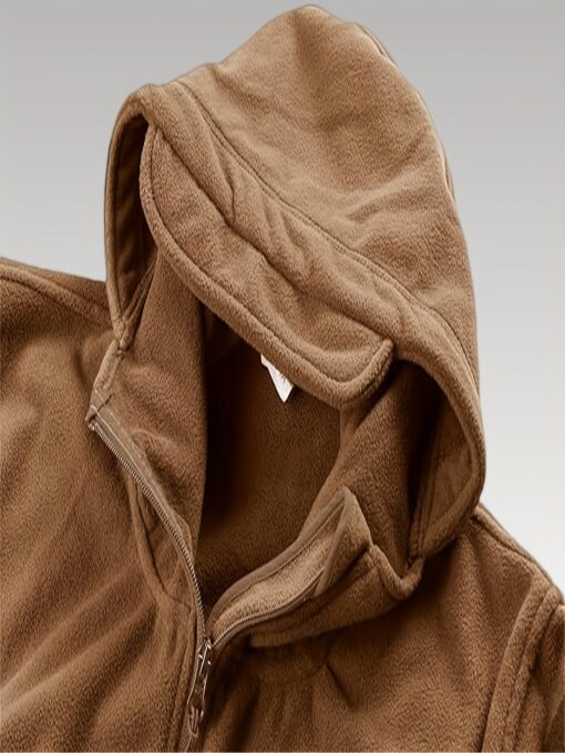 Men's Tactical Fleece Jacket - Full Zip Hooded Winter Coat, Windproof & Warm for Hunting, Outdoor Activities, and Casual Wear, Olive Green, Polyester Blend, Lightweight & Durable Design - Image 9