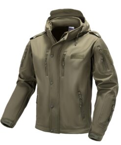 Men's Tactical Camo Jacket - Windproof, Warm Fleece-Lined Hooded Coat with Multiple Zip Pockets for Hunting & Outdoor Adventures, Olive Green, Hunting Jacket