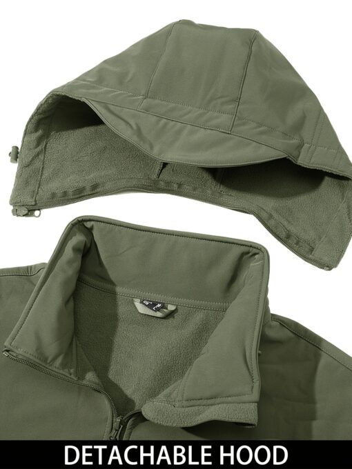 Men's Softshell Jacket, Polyester 90.00% Spandex 10.00%, Lightweight Windproof Fleece Lined Winter Coat with Multi-Pockets, Detachable & Concealed Hood, Elastic Wrist Cuffs for Hiking Camping Hunting Fishing - Image 6
