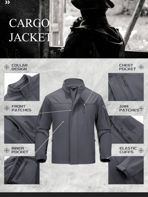 Men'S Soft Shell Windproof Jacket 6 Pockets Polyester Fleece Lining Hiking Winter Jacket Windbreaker Outwear Binded Cuff Perfect For Hunting, Fishing, Hiking, Camping, Climbing - Image 7