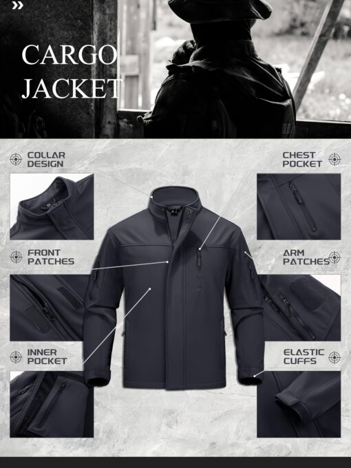 Men'S Soft Shell Windproof Jacket 6 Pockets Polyester Fleece Lining Hiking Winter Jacket Windbreaker Outwear Binded Cuff Perfect For Hunting, Fishing, Hiking, Camping, Climbing - Image 10