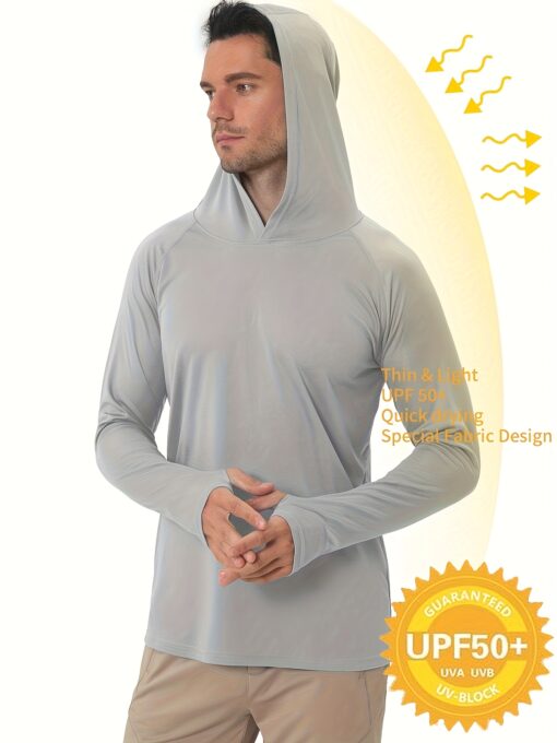 Men's UPF 50+ Sun Protection Hoodie - Lightweight Quick-Dry Polyester Long Sleeve Shirt with Rash Prevention, Breathable Stretch Fit for Outdoor Running, Fitness, Fishing & Cycling - Image 4