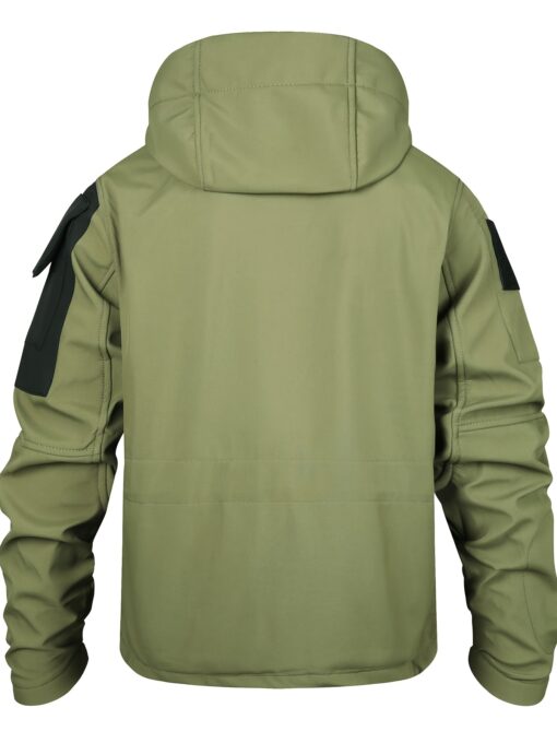 Men's Tactical Hooded Jacket - Soft Shell, Windproof, Fleece-Lined with Multiple Pockets for Warmth & Comfort, Olive Green with Black Accents, Perfect for Hiking, Outdoor, and Casual Wear - Image 4
