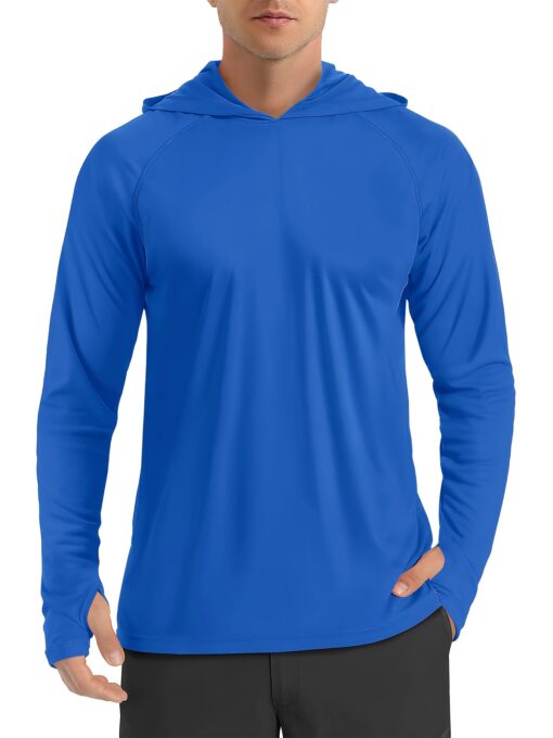 Men's Long Sleeve Hooded Athletic Shirt - Quick Dry, Breathable Polyester, UV Protection, Thumb Holes - Ideal for Running, Fishing, Swimming, Hiking, and Outdoor Activities, Versatile Outdoor Shirt | Sleek Athletic Shirt | Breathable Fabric, Long Sleeves Tops for Fitness - Image 6