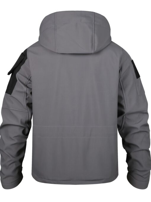 Men's Tactical Hooded Jacket - Soft Shell, Windproof, Fleece-Lined with Multiple Pockets for Warmth & Comfort, Olive Green with Black Accents, Perfect for Hiking, Outdoor, and Casual Wear - Image 8