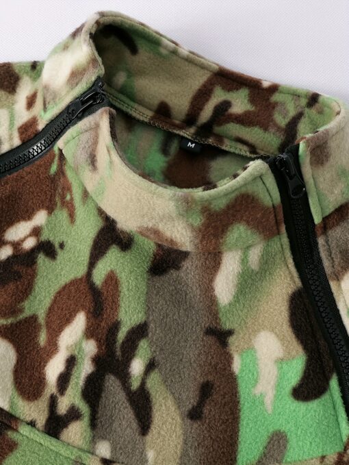 Men's Tactical Outdoor Camo Fleece Jacket - Windproof Thermal Insulation, Mid-Stretch Fleece, Stand Collar & Full-Zip Closure for Hiking, Camping, Spring/Fall Seasons, Camping Apparel, Rugged Design, Camouflage Pattern, Windproof Fabric - Image 8