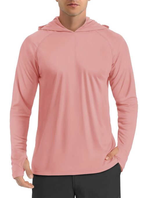 Men's Long Sleeve Hooded Athletic Shirt - Quick Dry, Breathable Polyester, UV Protection, Thumb Holes - Ideal for Running, Fishing, Swimming, Hiking, and Outdoor Activities, Versatile Outdoor Shirt | Sleek Athletic Shirt | Breathable Fabric, Long Sleeves Tops for Fitness - Image 3