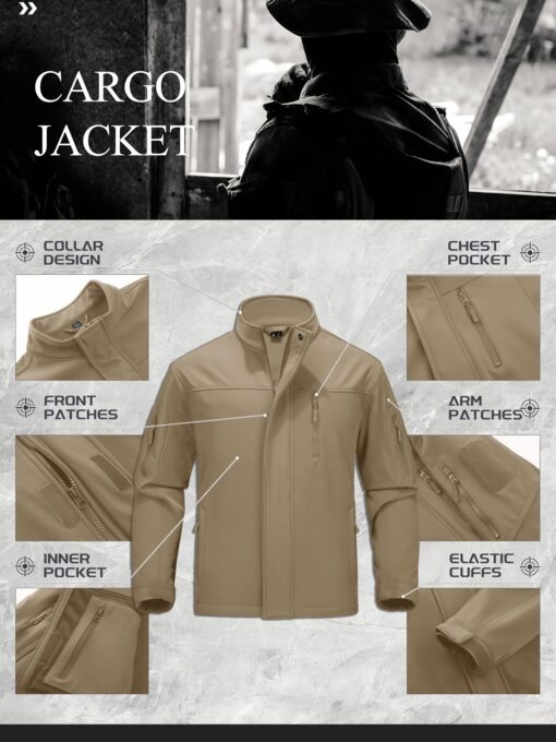 Men'S Soft Shell Windproof Jacket 6 Pockets Polyester Fleece Lining Hiking Winter Jacket Windbreaker Outwear Binded Cuff Perfect For Hunting, Fishing, Hiking, Camping, Climbing - Image 8
