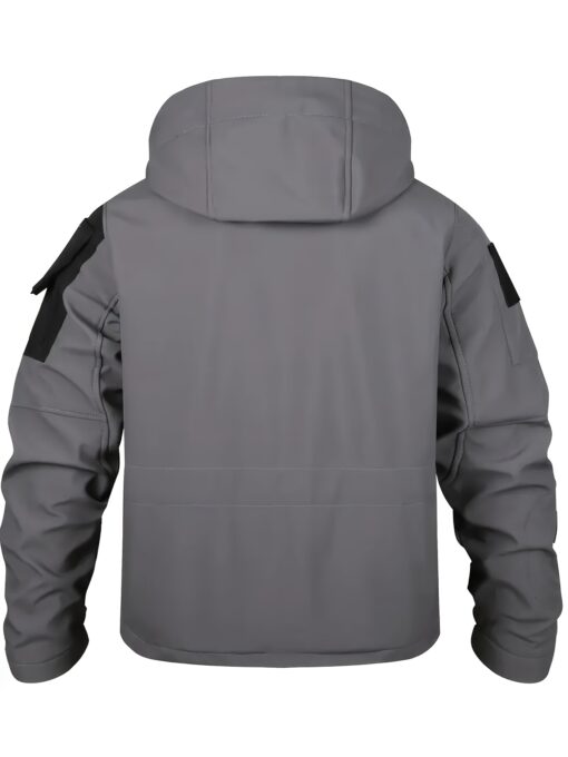 Men's Windproof Fleece-Lined Hooded Softshell Jacket - Multi-Pocket Shark Light Beige Design, Zip Closure, Regular Fit Polyester Coat for Hiking, Camping, Hunting, Fishing, Running & Training - Solid Color, Camping Jacket, Outdoor Apparel, Tactical Outdoor Wear, Durable Outdoor Wear - Image 10