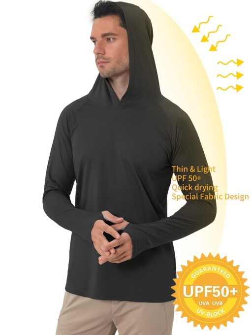 Men's UPF 50+ Sun Protection Hoodie - Lightweight Quick-Dry Polyester Long Sleeve Shirt with Rash Prevention, Breathable Stretch Fit for Outdoor Running, Fitness, Fishing & Cycling - Image 3