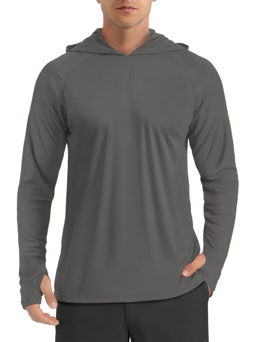 Men's Long Sleeve Hooded Athletic Shirt - Quick Dry, Breathable Polyester, UV Protection, Thumb Holes - Ideal for Running, Fishing, Swimming, Hiking, and Outdoor Activities, Versatile Outdoor Shirt | Sleek Athletic Shirt | Breathable Fabric, Long Sleeves Tops for Fitness - Image 9