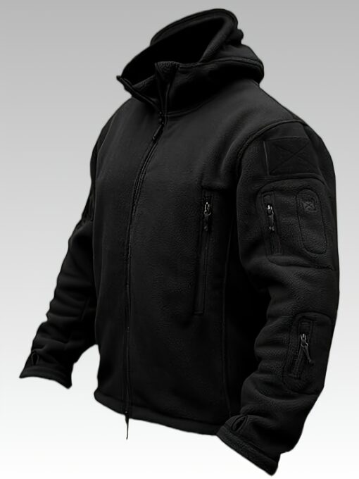 Men's Tactical Fleece Jacket - Full Zip Hooded Winter Coat, Windproof & Warm for Hunting, Outdoor Activities, and Casual Wear, Olive Green, Polyester Blend, Lightweight & Durable Design - Image 2