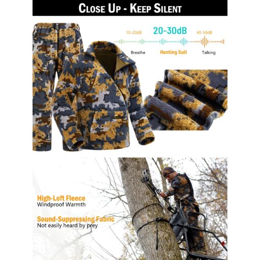 NEW VIEW Quiet Whitetail Deer Bow Hunting Gear Set for Men - Camo Jacket & Pants in Berber Fleece, Lightweight & Durable with Patented Camouflage Pattern, Multi-Functional Zippers & Safety Harness Integration, Ideal for Cold Weather Outdoor Adventures, Hunting Accessories - Image 2