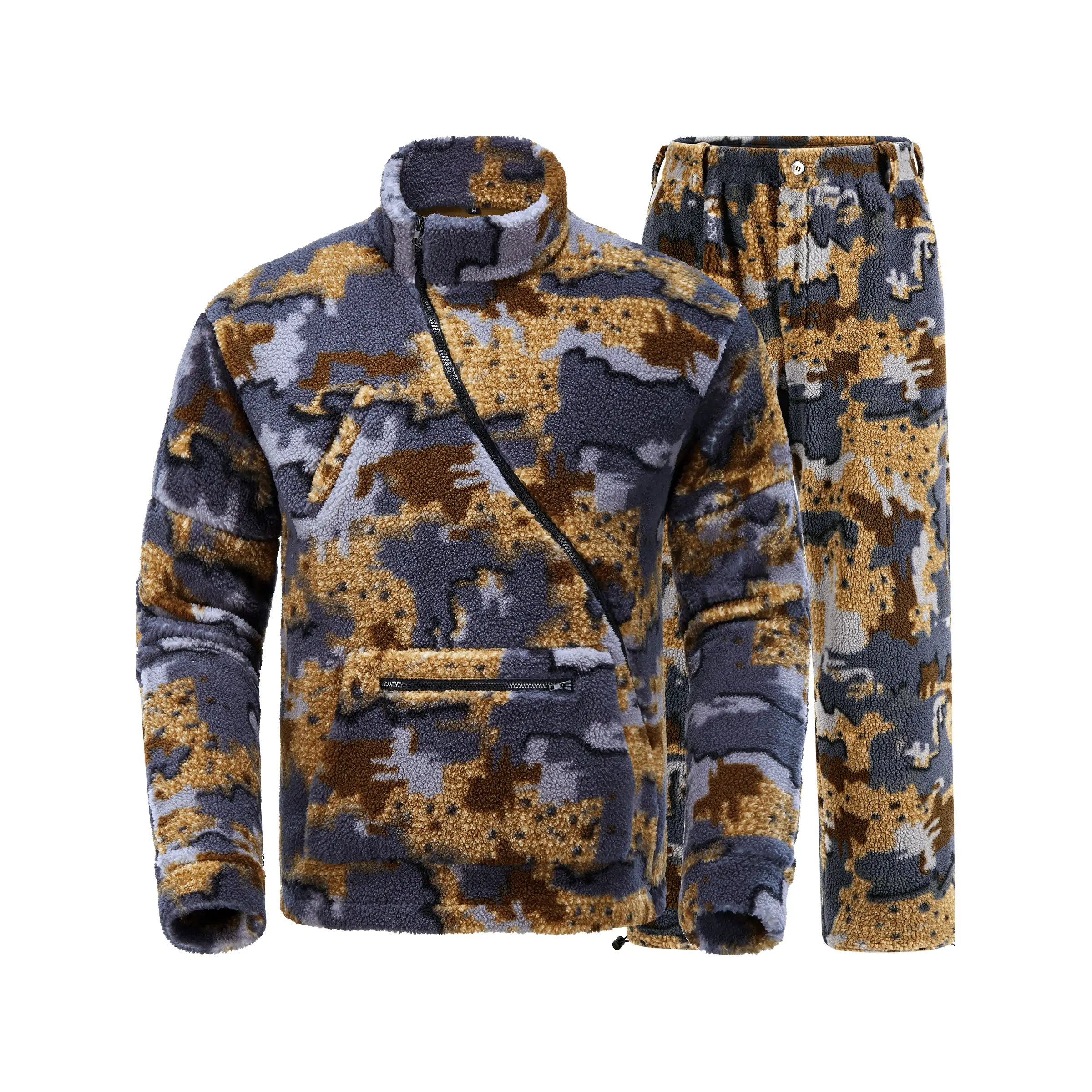 NEW VIEW Quiet Whitetail Deer Bow Hunting Gear Set for Men - Camo Jacket & Pants in Berber Fleece, Lightweight & Durable with Patented Camouflage Pattern, Multi-Functional Zippers & Safety Harness Integration, Ideal for Cold Weather Outdoor Adventures, Hunting Accessories