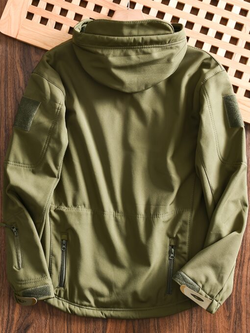 Men'S Tactical Hooded Jacket, Outdoor Soft Shell Shark Skin Jackets With Fleece, Multi Pocket, Autumn And Winter Warm Climbing Windproof Sports Coats, Casual Thermal Zip Up Outfit - Image 5