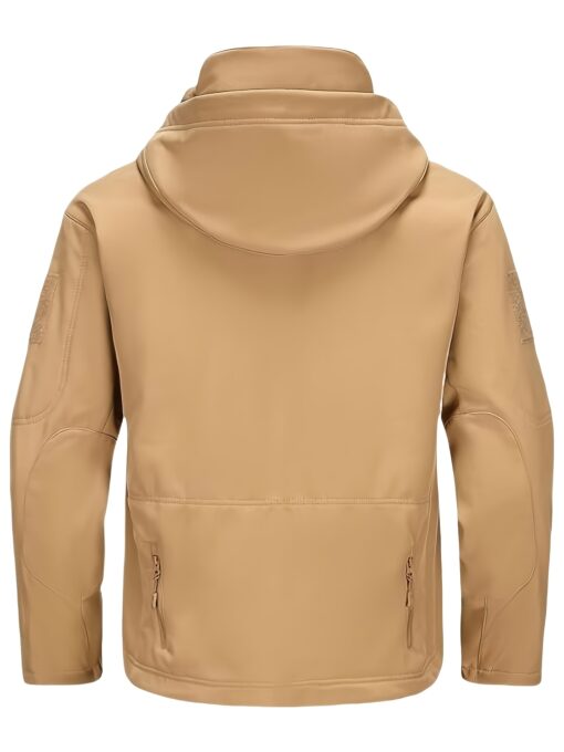 [Long Windproof Tactical Softshell Jacket] Men'S Tactical Softshell Jacket, Polyester Spandex Blend, Hooded, Zippered, Non-Stretch Fabric, Solid Color, Windproof, Long Length, Skinny Fit, with Pockets for Fall/Winter, Outdoor Activities - Image 4