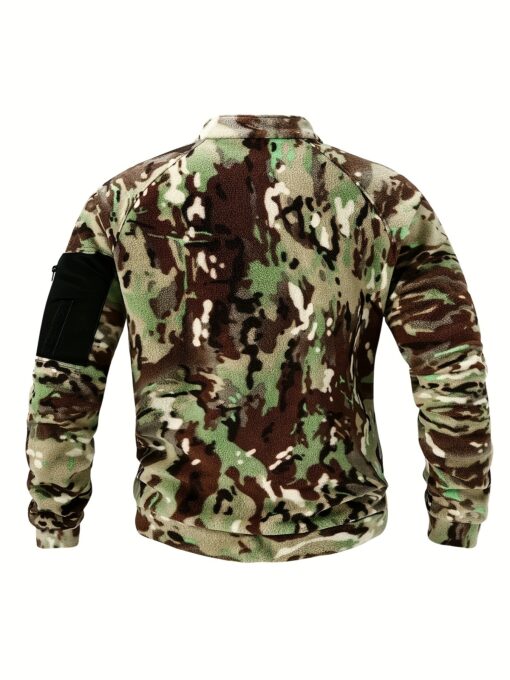 Men's Tactical Outdoor Camo Fleece Jacket - Windproof Thermal Insulation, Mid-Stretch Fleece, Stand Collar & Full-Zip Closure for Hiking, Camping, Spring/Fall Seasons, Camping Apparel, Rugged Design, Camouflage Pattern, Windproof Fabric - Image 2