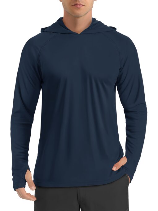 Men's Long Sleeve Hooded Athletic Shirt - Quick Dry, Breathable Polyester, UV Protection, Thumb Holes - Ideal for Running, Fishing, Swimming, Hiking, and Outdoor Activities, Versatile Outdoor Shirt | Sleek Athletic Shirt | Breathable Fabric, Long Sleeves Tops for Fitness - Image 8