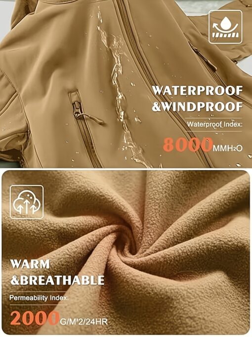 [Long Windproof Tactical Softshell Jacket] Men'S Tactical Softshell Jacket, Polyester Spandex Blend, Hooded, Zippered, Non-Stretch Fabric, Solid Color, Windproof, Long Length, Skinny Fit, with Pockets for Fall/Winter, Outdoor Activities - Image 10
