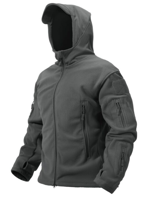 Men's Winter Tactical Hoodie Jacket - Windproof, Warm Polyester Fleece with Multiple Pockets, Thumbhole Cuffs, and Adjustable Drawstring Hem for Outdoor Sports and Hunting - Image 3