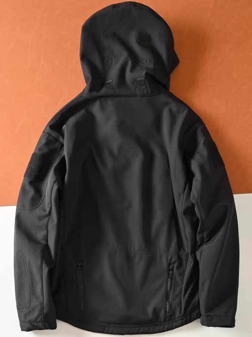Men'S Tactical Hooded Jacket, Outdoor Soft Shell Shark Skin Jackets With Fleece, Multi Pocket, Autumn And Winter Warm Climbing Windproof Sports Coats, Casual Thermal Zip Up Outfit - Image 4