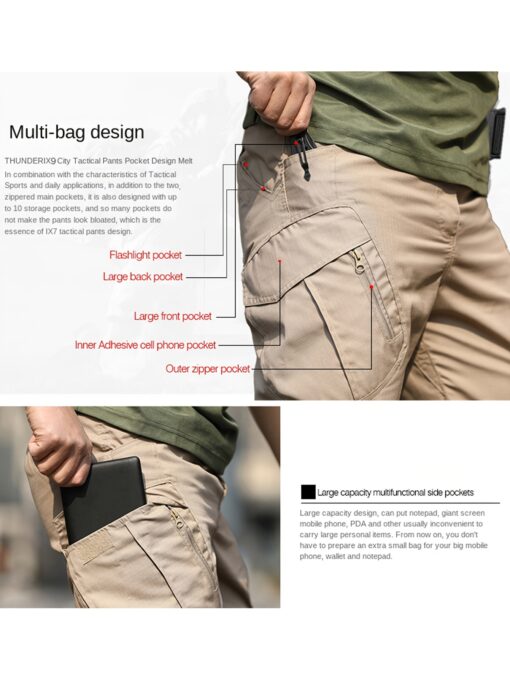 Men's IX9 Tactical Overalls - Durable, & Scratch-Resistant Polyester Cargo Pants with Multiple Pockets for Outdoor Activities & Casual Wear, All-Season Comfort - Image 9