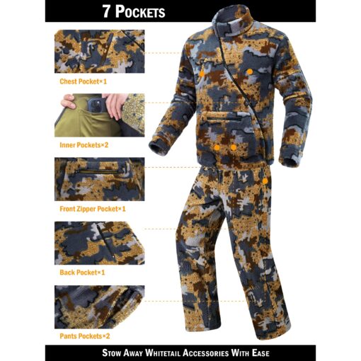 NEW VIEW Quiet Whitetail Deer Bow Hunting Gear Set for Men - Camo Jacket & Pants in Berber Fleece, Lightweight & Durable with Patented Camouflage Pattern, Multi-Functional Zippers & Safety Harness Integration, Ideal for Cold Weather Outdoor Adventures, Hunting Accessories - Image 5