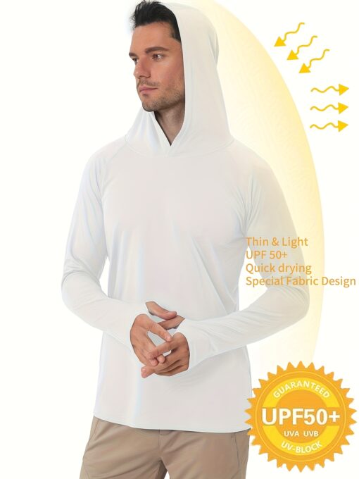 Men's UPF 50+ Sun Protection Hoodie - Lightweight Quick-Dry Polyester Long Sleeve Shirt with Rash Prevention, Breathable Stretch Fit for Outdoor Running, Fitness, Fishing & Cycling - Image 6