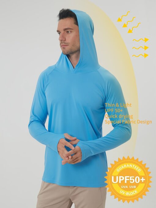 Men's UPF 50+ Sun Protection Hoodie - Lightweight Quick-Dry Polyester Long Sleeve Shirt with Rash Prevention, Breathable Stretch Fit for Outdoor Running, Fitness, Fishing & Cycling - Image 7