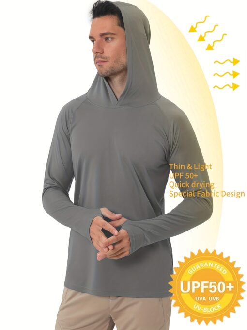 Men's UPF 50+ Sun Protection Hoodie - Lightweight Quick-Dry Polyester Long Sleeve Shirt with Rash Prevention, Breathable Stretch Fit for Outdoor Running, Fitness, Fishing & Cycling - Image 2
