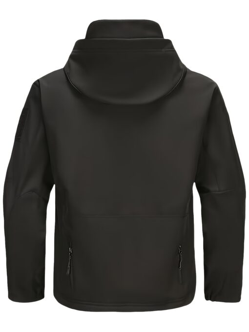 [Long Windproof Tactical Softshell Jacket] Men'S Tactical Softshell Jacket, Polyester Spandex Blend, Hooded, Zippered, Non-Stretch Fabric, Solid Color, Windproof, Long Length, Skinny Fit, with Pockets for Fall/Winter, Outdoor Activities - Image 5