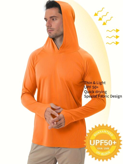 Men's UPF 50+ Sun Protection Hoodie - Lightweight Quick-Dry Polyester Long Sleeve Shirt with Rash Prevention, Breathable Stretch Fit for Outdoor Running, Fitness, Fishing & Cycling - Image 5