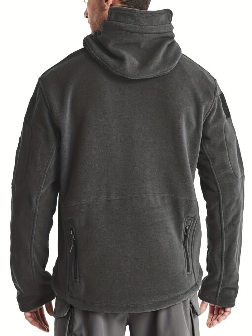 Men's Winter Tactical Hoodie Jacket - Windproof, Warm Polyester Fleece with Multiple Pockets, Thumbhole Cuffs, and Adjustable Drawstring Hem for Outdoor Sports and Hunting - Image 8