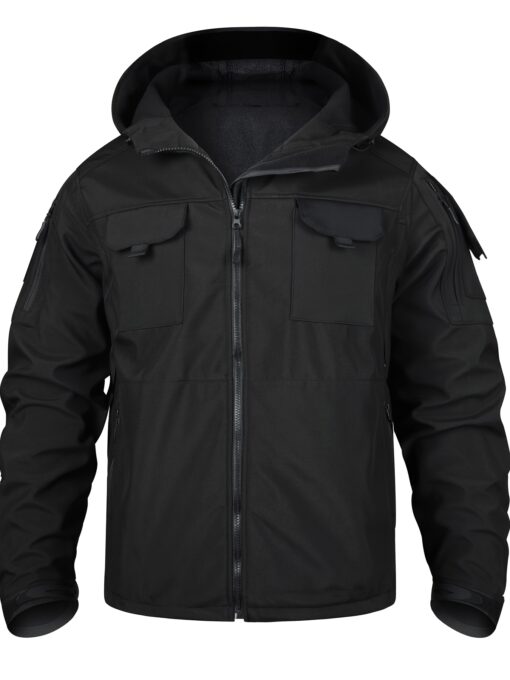 Men's Tactical Hooded Jacket - Soft Shell, Windproof, Fleece-Lined with Multiple Pockets for Warmth & Comfort, Olive Green with Black Accents, Perfect for Hiking, Outdoor, and Casual Wear - Image 6