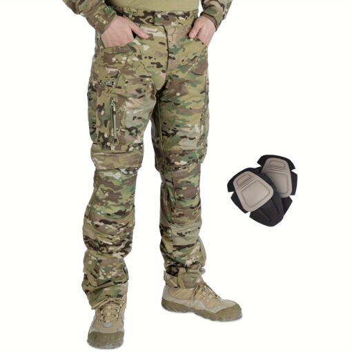 Men's Tactical Combat Pants with Hidden Knee Pads - Camo Ripstop Outdoor Trousers, Multi-Pocket Design, Elastic Waist & 50% Blend for Hunting, Fishing, Airsoft (S-XXL), Airsoft Gear, Rugged Design, Flexible Comfort - Image 3