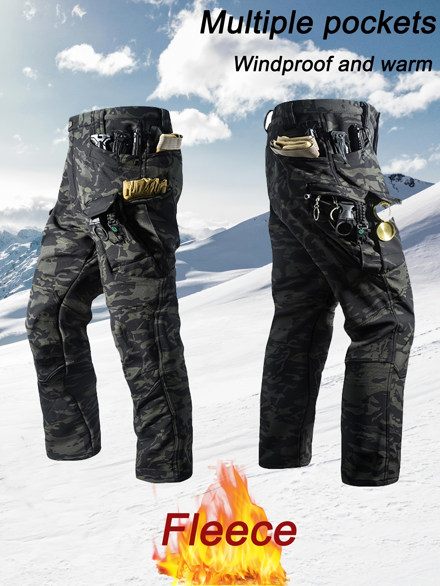 Men'S Outdoor Fleece-Lined Long Pants Designed for Warmth And Cold, Featuring Multiple Pockets, Durable And Tear-Resistant Fabric, Suitable for Autumn And Winter Outings, Camping, Leisure, Sports, Climbing, And Hiking.