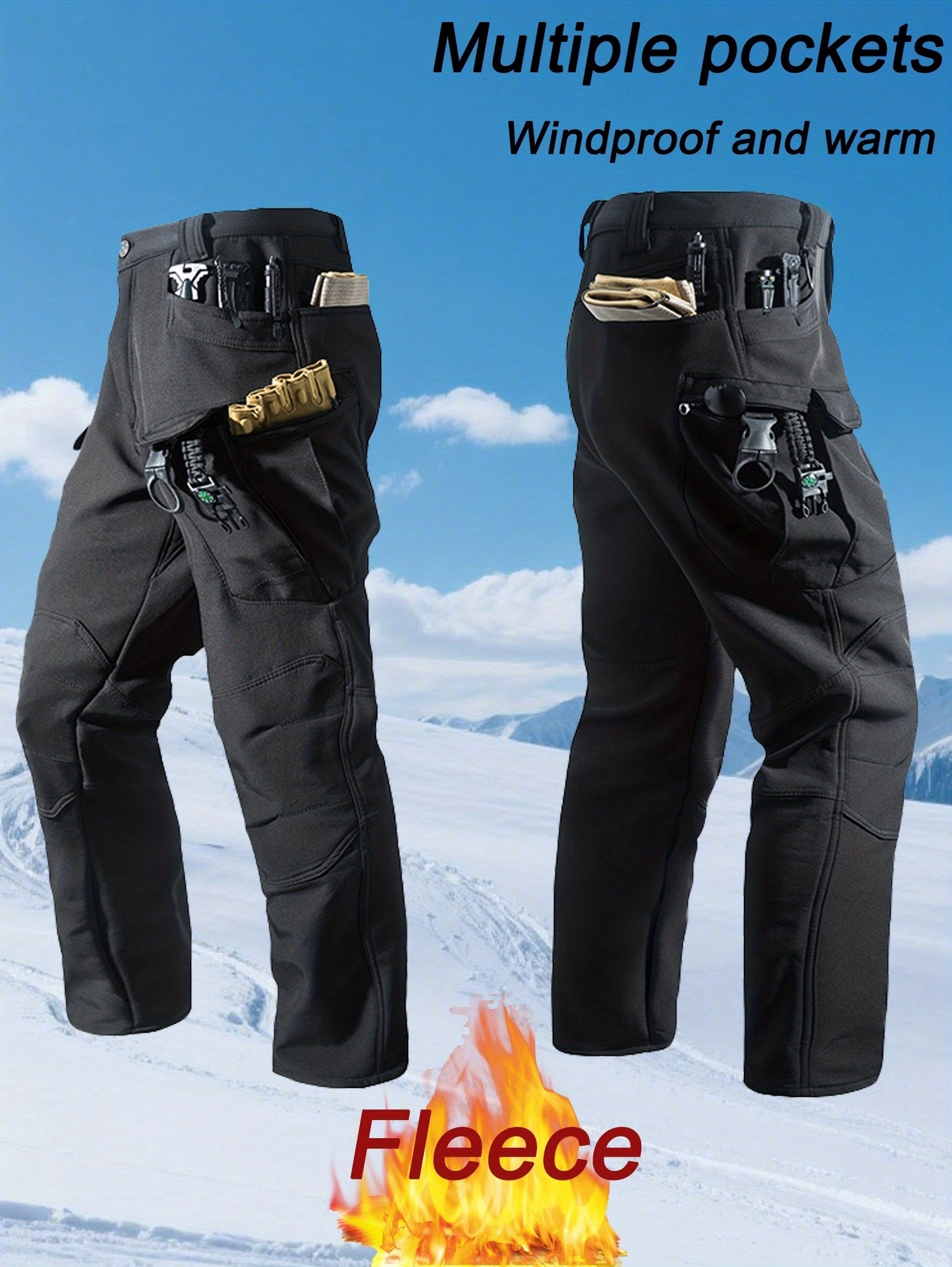 Men'S Outdoor Fleece-Lined Long Pants Designed for Warmth And Cold, Featuring Multiple Pockets, Durable And Tear-Resistant Fabric, Suitable for Autumn And Winter Outings, Camping, Leisure, Sports, Climbing, And Hiking. - Image 2