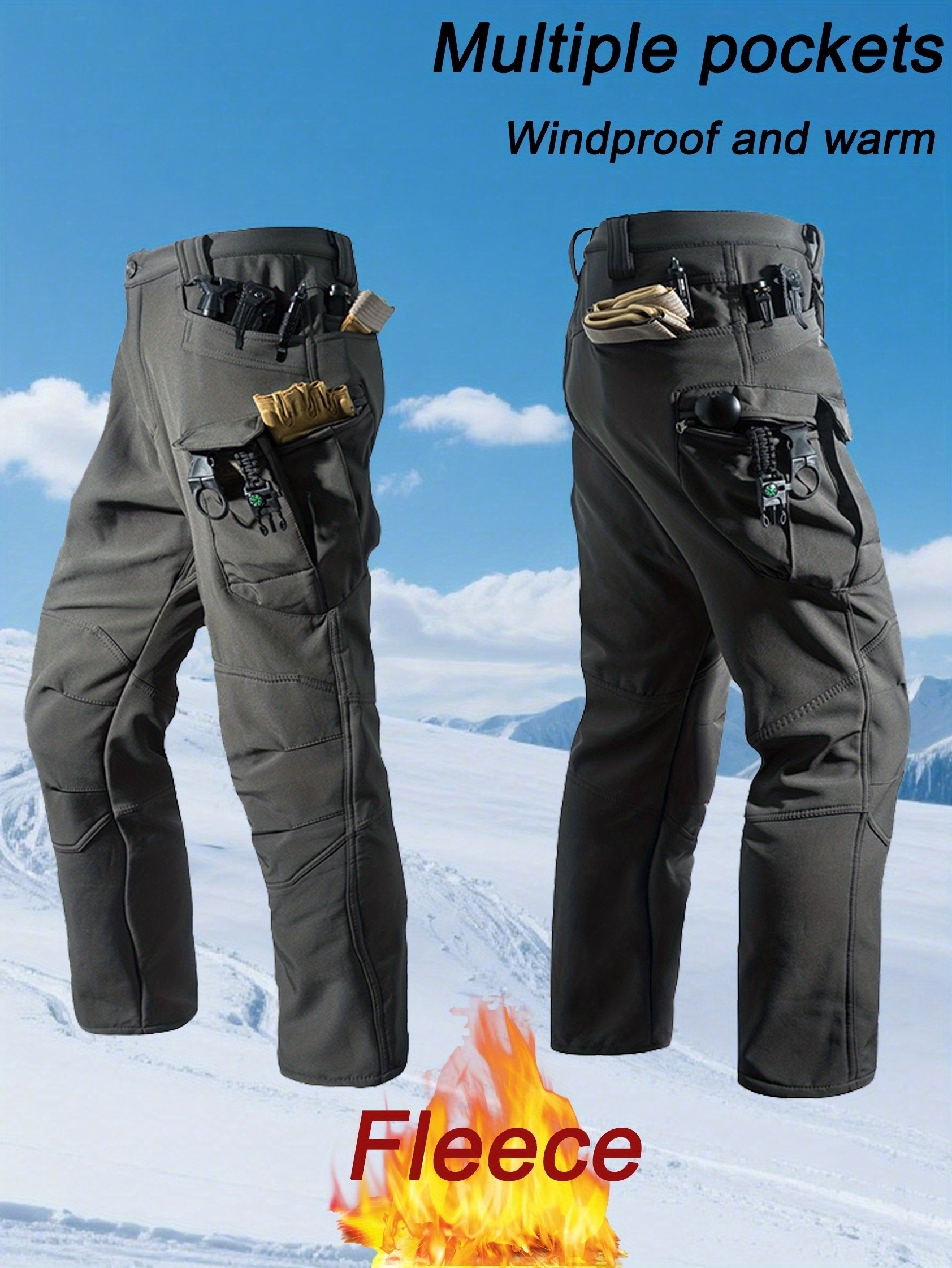 Men'S Outdoor Fleece-Lined Long Pants Designed for Warmth And Cold, Featuring Multiple Pockets, Durable And Tear-Resistant Fabric, Suitable for Autumn And Winter Outings, Camping, Leisure, Sports, Climbing, And Hiking. - Image 3