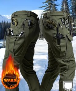 1pc Men's Heavy-Duty Winter Pants with Thermal, Multi-Pocket Windproof Snowproof Cargo Pants Suitable for Outdoor Hiking, Hunting, Fishing, Winter Activities - Belt Not Included